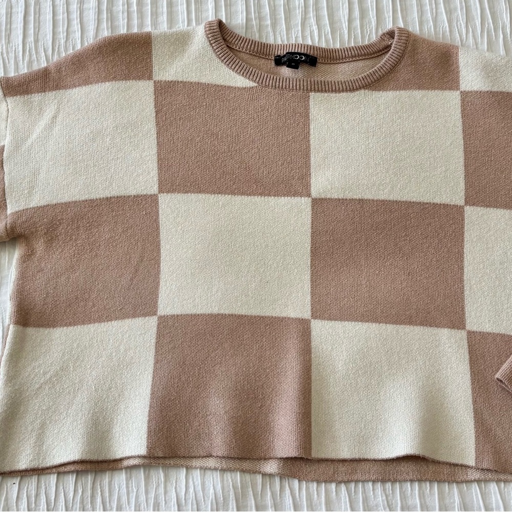 Papermoon Brown and Cream Checkered Sweater
